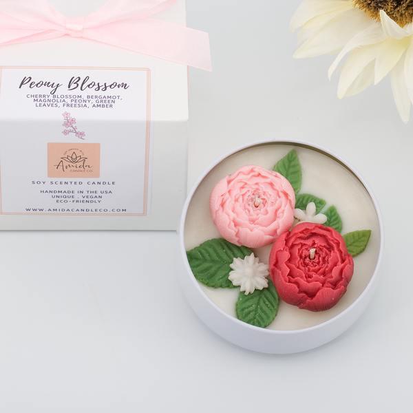 Peony Flower Candle, 2 Wicks Soy Candle