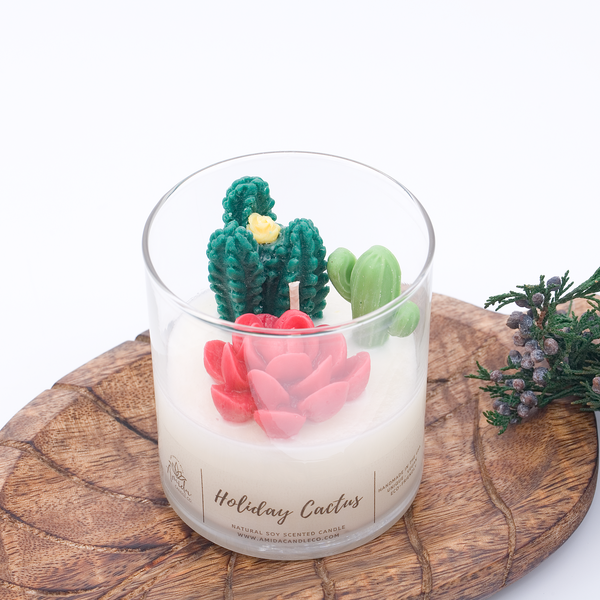 Holiday Cactus Candle with Metal lid & Gift Box