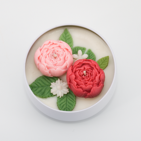 Peony Flower Candle, 2 Wicks Soy Candle