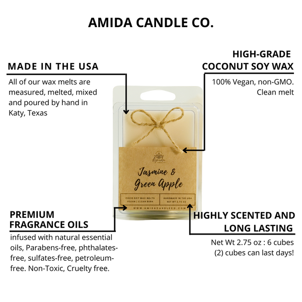 amida candle co., amida candle, soy wax melt, soy wax melts, wax melt, wax melts, strong wax melts, highly scented wax melts, long lasting wax melts, wax melt bar, relaxing fragrances, relaxing essential oil, home fragrances, soy candle, candles, gift for mom, gift for girl, gift for grandma